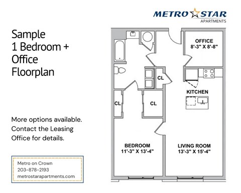 Floor plan for 1 bed, 1 bath, 995 sqft